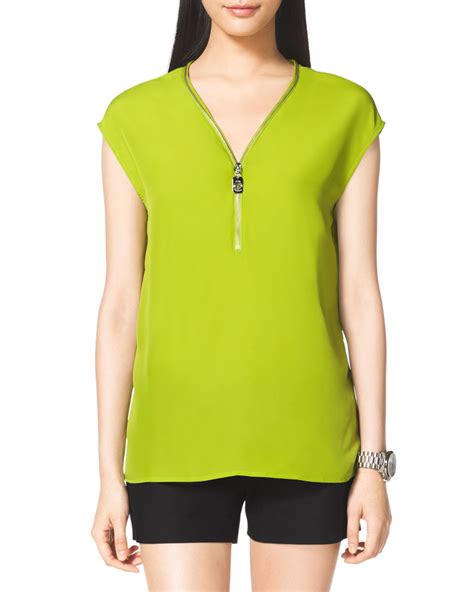 michael kors green plain blouse|Michael Kors sleeveless blouses.